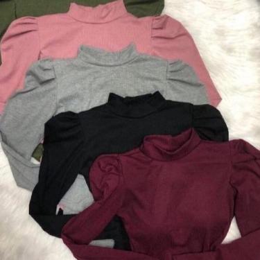 Imagem de Blusa feminina manga longa princesa canelada com elastano gola alta - 