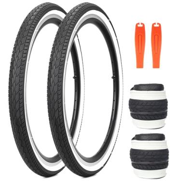 Imagem de Pneu de bicicleta de 61 x 4 cm pacote com 2 pneus laterais de parede branca dobrável compatível com bicicleta urbana de 61 cm, bicicleta feminina, bicicletas Cruiser, triciclos