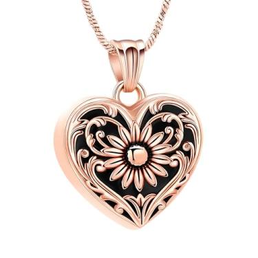 Imagem de Yinplsmemory Colar de urna de girassol, joia de cremação, coração, para mulheres, homens, aço inoxidável, suporte de cinzas, lembrança, amado, Aço inoxidável, Sem Pedra Preciosa