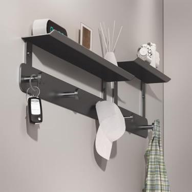 Imagem de Prateleira de parede com ganchos, cabide moderno de 43 cm com prateleira, suporte para pendurar na entrada com 5 ganchos para banheiro, sala de estar, quarto