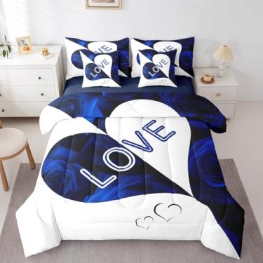 Imagem de Erosebridal Conjunto de cama King King para crianças, 7 peças, cama king size e rosa azul em uma bolsa com reversível, edredom floral, lençóis, fronhas
