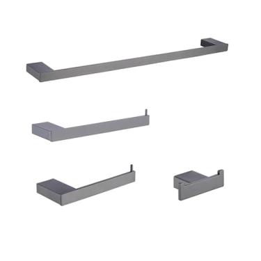 Imagem de Conjunto de acessórios para banheiro - Ganchos para toalhas, porta-papel, prateleira de canto de vidro - Aço inoxidável, conjunto de 4 peças