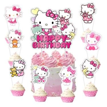 Imagem de 25pcs Kitty Cake Decorations with 24pcs Cupcake Toppers, 1pcs Cake Topper for Wrestling Birthday Party Supplies