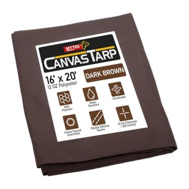 Imagem de Mytee Products Lona Marrom Escura De 16' X 20' 12 Oz Com Ilhós - Resistente À Água Para Serviços Pesados, Capa Multiuso Cobertura Barraca, Teto, Camping, Caminhões E Carga
