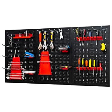 Imagem de S AFSTAR Organizador de parede Pegboard, quadro de ferramentas de garagem de 122 cm de largura com 216 furos para pendurar, suporte de broca, porta-chaves, suportes de ferramentas, ganchos de