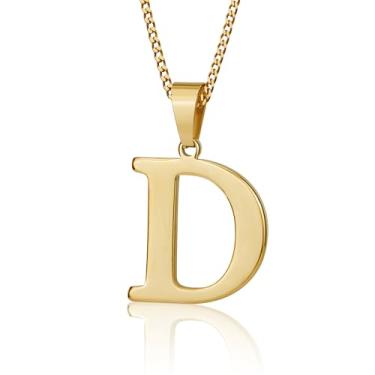Imagem de Suweibuke Colar com inicial para homens e mulheres, meninos e meninas, banhado a ouro 18K, colar com pingente de 26 letras, joias personalizadas para presentes, Average, Aço inoxidável, Sem Pedra