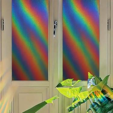 Imagem de Starlit Patio Película holográfica para janela arco-íris painel de privacidade iridescente aderência estática sem cola filtragem de luz capa de vidro decorativa para porta estúdio cozinha 45 x 99,8 cm