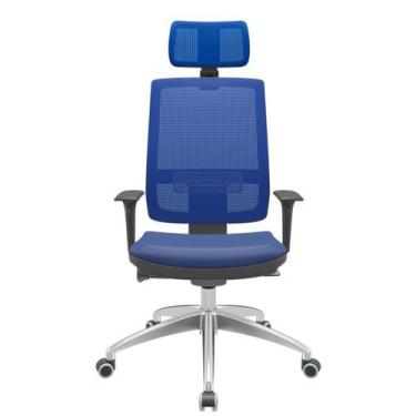 Imagem de Cadeira Office Brizza Tela Azul Com Encosto Assento Vinil Azul Autocom