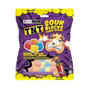 Imagem de Bala de Goma TNT Sour Blocks Cubos Ácidos Morango, Tangerina, Tutti-Frutti e Abacaxi 70g