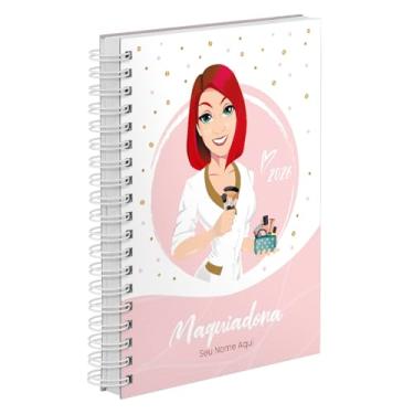 Imagem de Agenda Comercial 2026 Personalizada Capa Dura Maquiadora Ruiva Cores (Rosa)