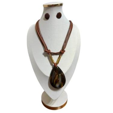 Imagem de Max colar feminino kit com brinco elegante presente - MLBpel, Marrom