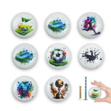 Imagem de Lasyman Puxador de porta de futebol de cerâmica de 3,8 cm, 8 peças, berçário, bola, tema esportivo, armário, armário, armário, cômoda, gaveta, puxadores para decoração de quarto de menino