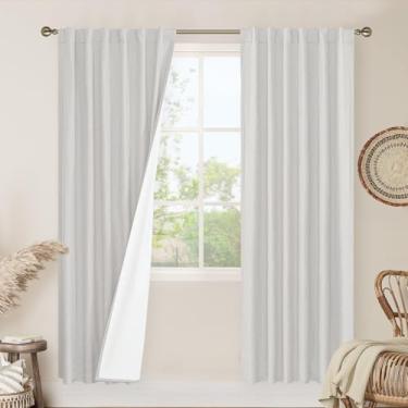 Imagem de LAMIT Cortinas de linho cinza claro 100% blackout, cortinas texturizadas de linho de 203 cm para sala de estar e fazenda, escurecimento do quarto, abas traseiras e bolso para haste, painéis neutros