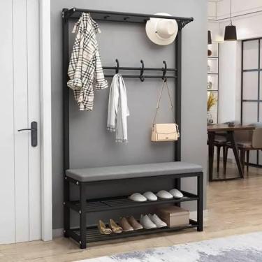 Imagem de Árvore De Entrada 4 Em 1 Com Armazenamento Beh, Suporte De Metal Para Casacos Com Sapato Beh, árvore Para Casacos Com 10 Ganchos E Sapateira De 2 Níveis, Fácil De Montar, B, 80X33X170CM