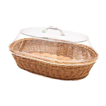 Imagem de DimyFew Cesta de Servir Comida Imitação Rattan Cesta de Pão Tecido Cesta de Drenagem Cesta de Frutas de Vime para Mesa Café Da Manhã Festa Lanches, 30cmx40cm