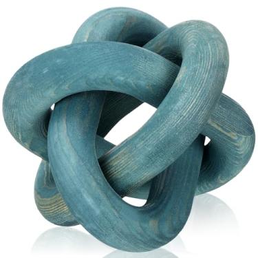 Imagem de Yalikop Decoração de nó de madeira com 3 elos - decoração de mesa de centro esculpida à mão, decoração de elos de corrente boho, prateleira moderna, objetos rústicos para casa, sala de estar, quarto