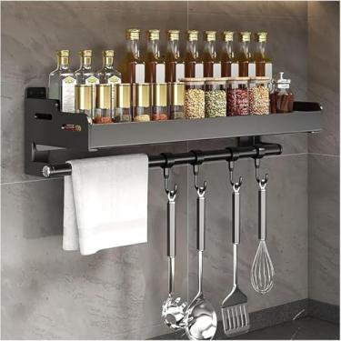 Imagem de Prateleira De Parede Itchen Com Suporte De Rolo E Hoos, Spice Rac, Sem Furação, Organizador De Aço Inoxidável Para Pendurar Especiarias E Utensílios, 60 Cm, White, 20CM