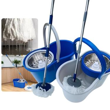 Imagem de Mop Giratório com Balde, Cabo Extensível 130cm, 8L, Sistema de Centrifugação, Azul e Cinza