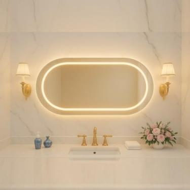 Imagem de Espelho Oval 110x80 Cm Borda Infinita Jateado Com Led Luxo(Neutro-Horizontal)