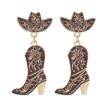 Imagem de Brincos Pendurados de Botas Ocidentais, Brincos de Cowgirl Esmaltados Brinco Boêmios Delicados Mulheres Trajes Festa para Shows Country Chapéu Brinco Bota para Mulheres