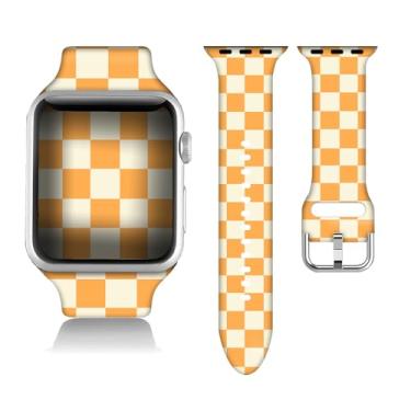 Imagem de Pulseira de substituição compatível com Apple Watch amarelo 38/40/41/42/44/45 mm, presentes xadrez de silicone macio, decorações xadrez, para iWatch séries 9, 8, 7, 6, 5, 4, 3, 2 e 1 SE.42 mm/44 mm/45