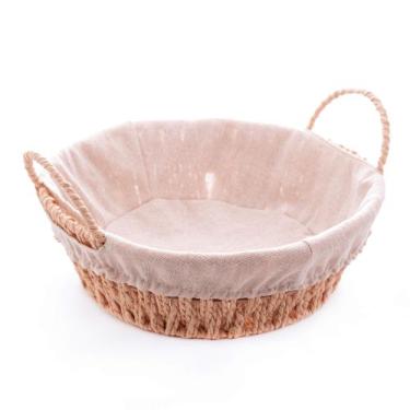 Imagem de Cesta Redonda c/ Alça Forrada para Pão Café Manhã 27x24x12cm - Wolff