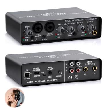 Imagem de Interface De Áudio com USB 2.0, 24bits/192kHz e Fonte Fantasma 48V, Usb Gravação 24bits Placa De Som Profissional para estúdio/gravação musical/gravação vocal/jogos/Alto-Falantes de Computador