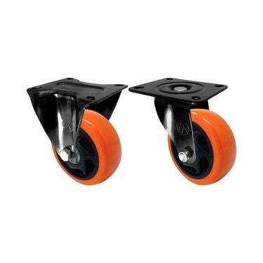 Imagem de Kit 2 un roda rodízio fixo giratório pvc laranja 3 pol 75mm - AJAX