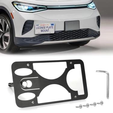 Imagem de Moldura frontal sem furadeira compatível com Volkswagen ID.4 2020-2023 Suporte de montagem de gancho de reboque para placa de carro antifurto Capas de etiqueta de carro à prova de ferrugem, acessórios