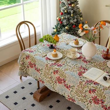 Imagem de KAIJIE Toalhas de mesa com design floral de algodão, reutilizável, lavável, absorvente, toalha de mesa retangular para uso externo e interno, piqueniques e entretenimento 100 x 160 cm