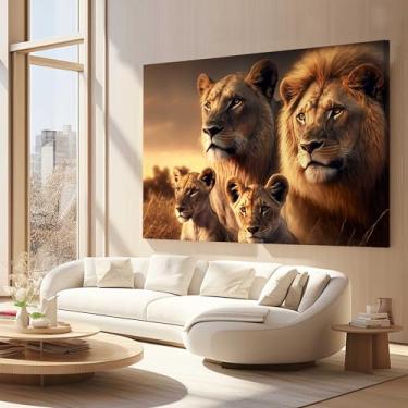 Imagem de Quadros Decorativos para Quarto Sala 130x90 Família de Leão Leões Filhote Grande Escritório Hall