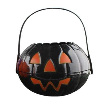 Imagem de IEUDNS Balde de doces ou travessuras de Halloween, decoração de Halloween, cesta de doces portátil Jack O'Lantern, suporte para balde de para crianças no, Preto