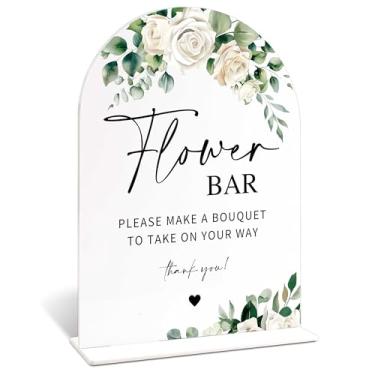 Imagem de Placas de casamento acrílicas para cerimônia e recepção, placa de barra de flor de rosa branca, centro de mesa de chá de panela para mesas com base, despedida de solteira, noivado, aniversário