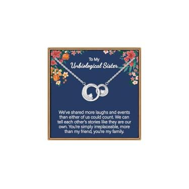 Imagem de IEFLIFE Presentes para irmãs – Colar com círculo entrelaçado banhado a ouro branco 14 K, presente de colar de irmãs para mulheres, amigas, presente de amizade para irmãs, alma, irmã não biológica