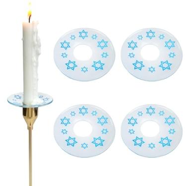 Imagem de VGEUNA 4 peças de bobeches de vidro estampados para suporte de castiçal, design de estrela de Davi de Hanukkah, protetor de gotejamento de vela, acessórios de anel coletor de cera (Estrela de Davi)