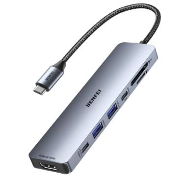 Imagem de BENFEI Hub USB C 7 em 1 com HDMI (4K a 60Hz), 2 USB-A, 1 dados USB-C, carregamento de 100 W, leitor de cartão SD/TF, cabo de silicone sem emaranhamento compatível com MacBook Pro/Air, iPad Pro, iMac,