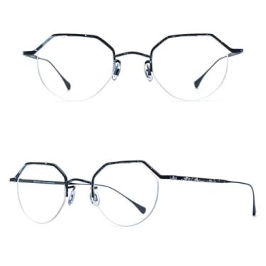 Imagem de VFDHN Armação de óculos de titânio masculina, sem aro, óculos de grau poligonais, com aro médio, ultraleve (preto)