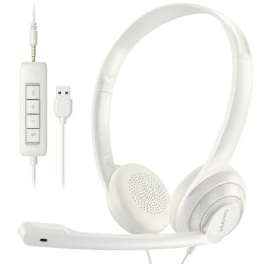Imagem de NUBWO Fone De Ouvido Usb Hw02 Para Computador Com Microfone Bate-Papo Nítido, Leve E Fio Ms Teams, Skype, Webinars, Call Center Muito Mais - Branco