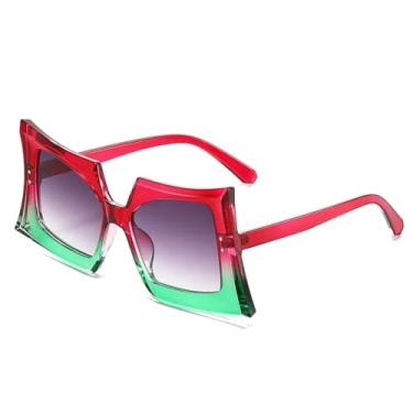 Imagem de JRLLFD Óculos de sol com formato especial da moda, feminino e masculino, retrô, para festa ao ar livre, UV400 (vermelho, gradiente, cinza)