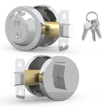 Imagem de Mega Handles - Fechadura Ronn Deadbolt I Entry - Fechadura redonda resistente para portas canhotas ou direitas - Interior/Exterior - Cromo polido