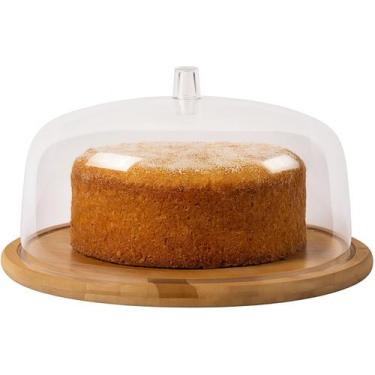 Imagem de Boleira Porta Bolo Cupcake Torta Base Bambu 27,5cm Tampa Acrilico Resi