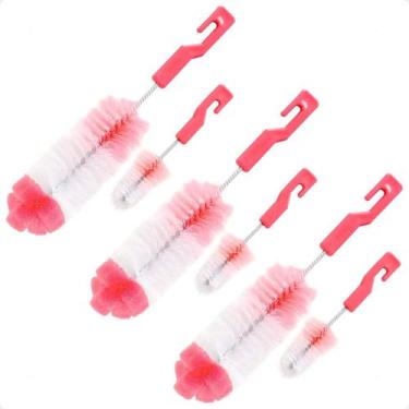 Imagem de 3 Kit Escovas Para Limpeza De Mamadeiras E Bicos Buba - Rosa