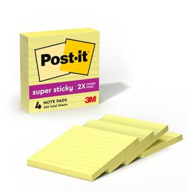 Imagem de Post-it Notas forradas super adesivas, amarelo canário, 10 x 10 cm, 90 folhas/bloco, 4 blocos, blocos autoadesivos reposicionáveis para escritório, escola e casa, ideal para listas de tarefas e