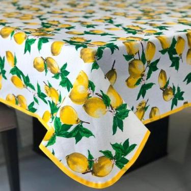 Imagem de Toalha de Mesa em Gorgurinho Limão Siciliano Fundo Branco, 1,50 x 1,50
