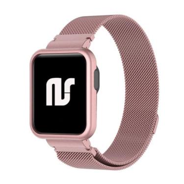 Imagem de NSmart - Kit Pulseira Magnética + Case em Aço Inoxidável Compatíveis Com Redmi Watch 2 Lite/Mi Watch 2 Lite/Redmi Watch 3 (Rose Pink)