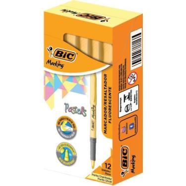 Imagem de Caneta Marca Texto Marking Amarelo Pastel Caixa com 12 Unidades - BIC