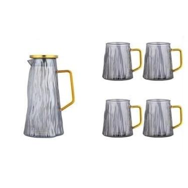 Imagem de Conjunto de jarra de água, pote de água de vidro, alça de garrafa de água fria, chaleira de água, transparente, resistente ao calor, bule de chá, jarro de água glacial stria, jarro de água com copos