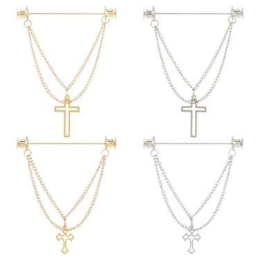Imagem de SUPERFINDINGS 4 peças de corrente de liga metálica para pendurar na cruz broches vintage coroa cruz broche de casamento dourado e prata broche de terno alfinetes de colarinho para roupas, chapéus