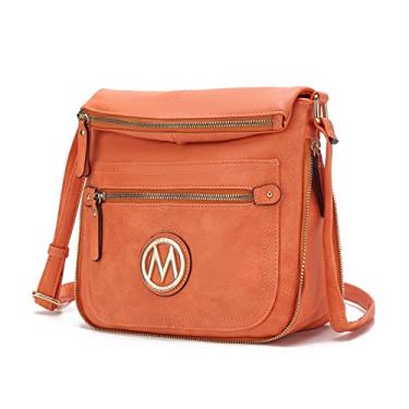 Imagem de MKF Bolsas transversais femininas – Bolsa tiracolo pequena de couro sintético crossover feminina – Bolsa carteiro lateral, Laranja Salomé, Large