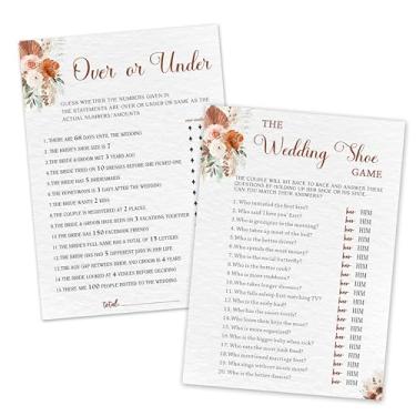 Imagem de 30 peças Boho Bridal Shower Game Cards - O sapato de casamento e mais ou menos - Casamento floral frente e verso, jogo de festa de noivado para recém-casados - lembrancinhas e decorações de festa de